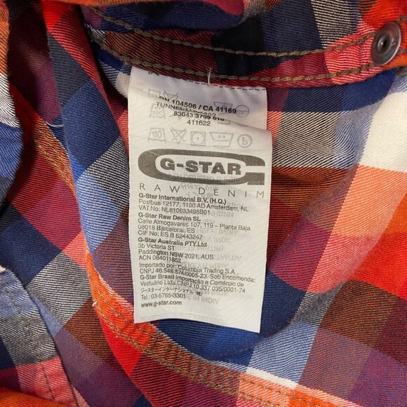 G-Star Raw Men’s Red Blue Plaid Button-Up Shirt Epaulets Size M Streetwear - Picture 11 of 16